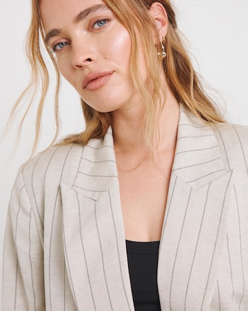 Neutral Linen Blend Pinstripe Co-ord Blazer