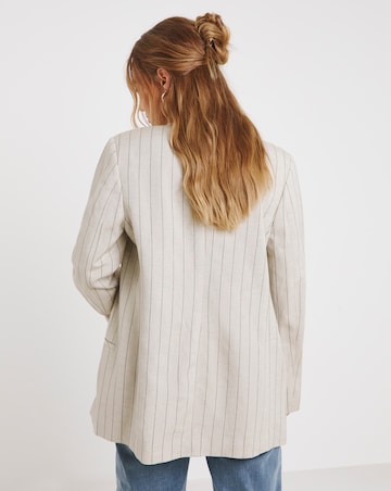 Neutral Linen Blend Pinstripe Co-ord Blazer