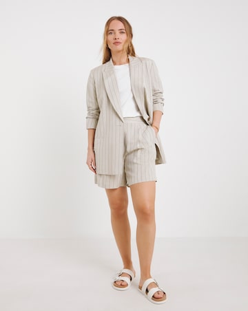Neutral Linen Blend Pinstripe Co-ord Blazer