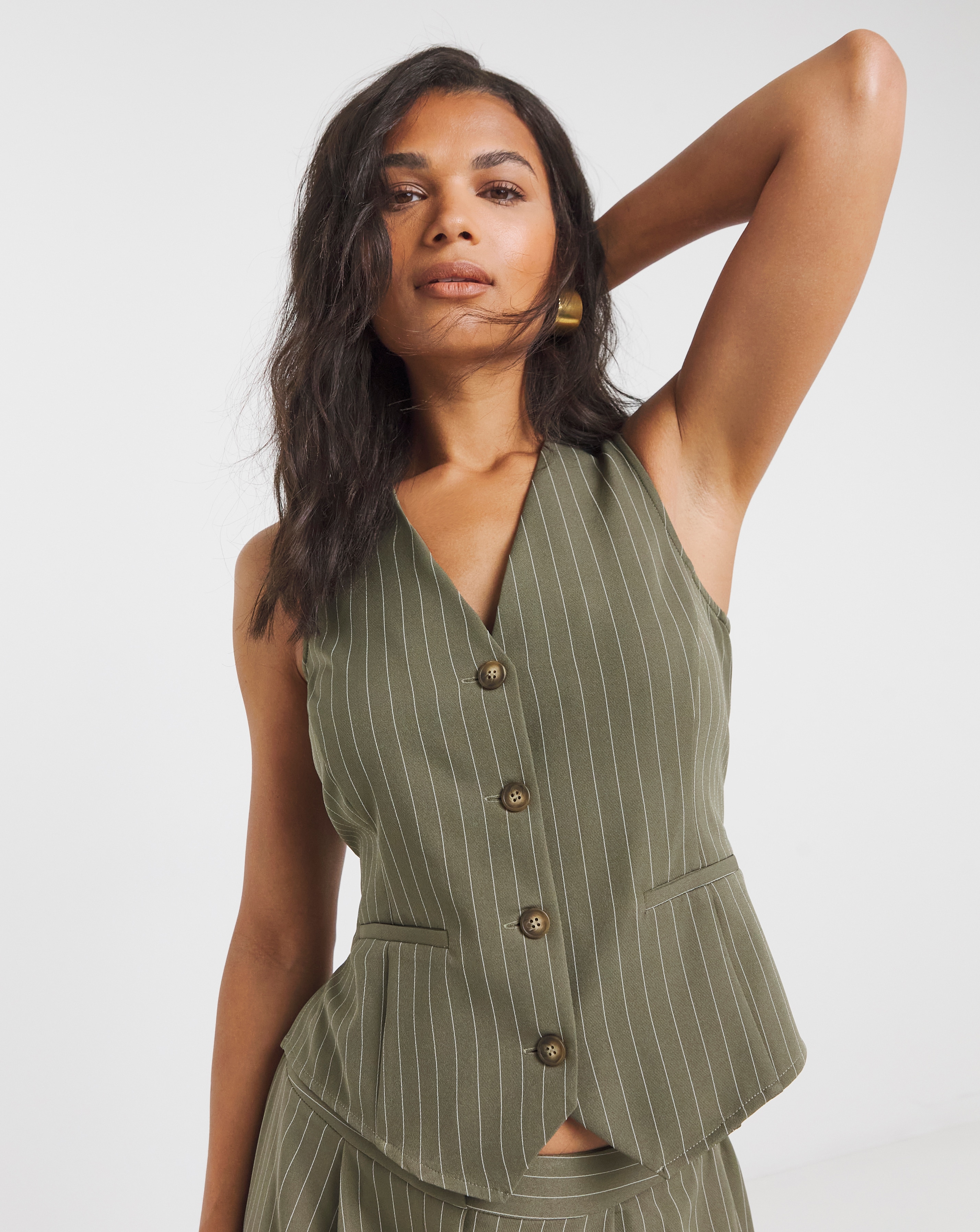 Khaki Pinstripe Tailored Waistcoat