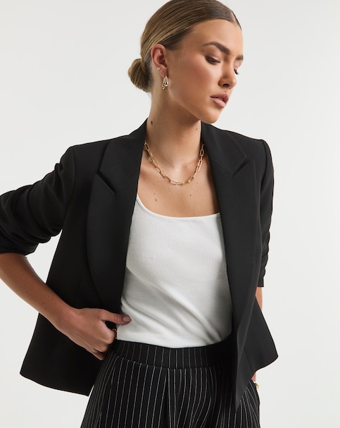 Black Cropped Blazer - Black