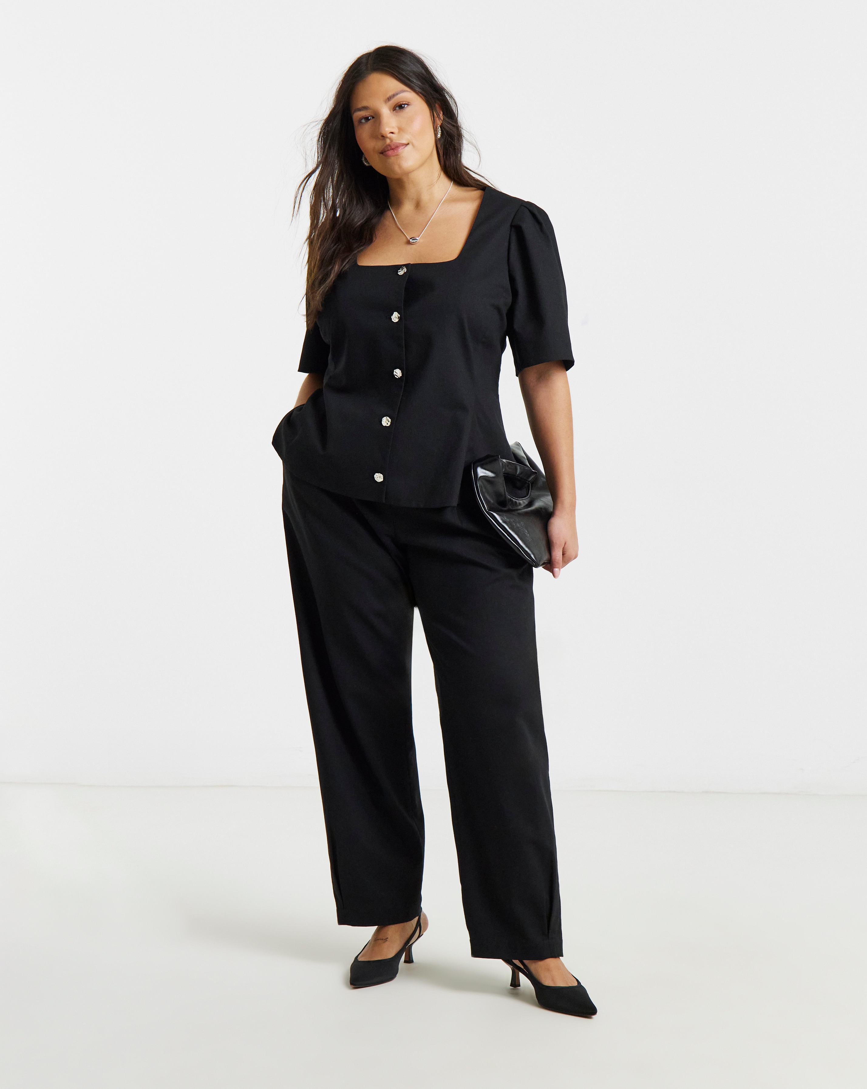New In - Simply Be Black Pleated Barrel Trousers