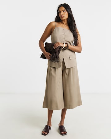 Taupe Stripe Culotte Trousers with Belt Detail