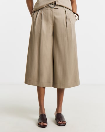 Taupe Stripe Culotte Trousers with Belt Detail
