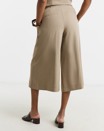 Taupe Stripe Culotte Trousers with Belt Detail