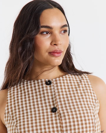 Chocolate Gingham Boat Neck Sleeveless Formal Top