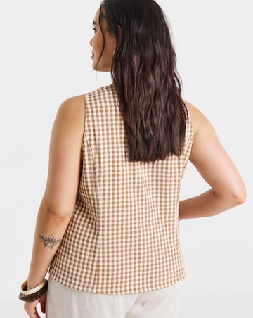 Chocolate Gingham Boat Neck Sleeveless Formal Top
