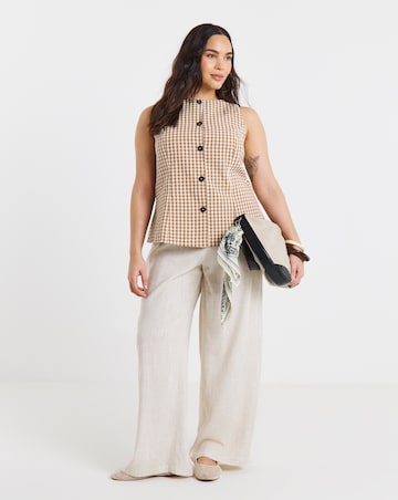 Chocolate Gingham Boat Neck Sleeveless Formal Top