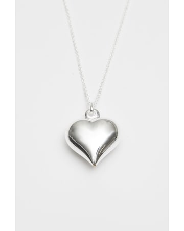 Simply Silver Recycled Sterling Silver 925 Polished Puff Heart Necklace