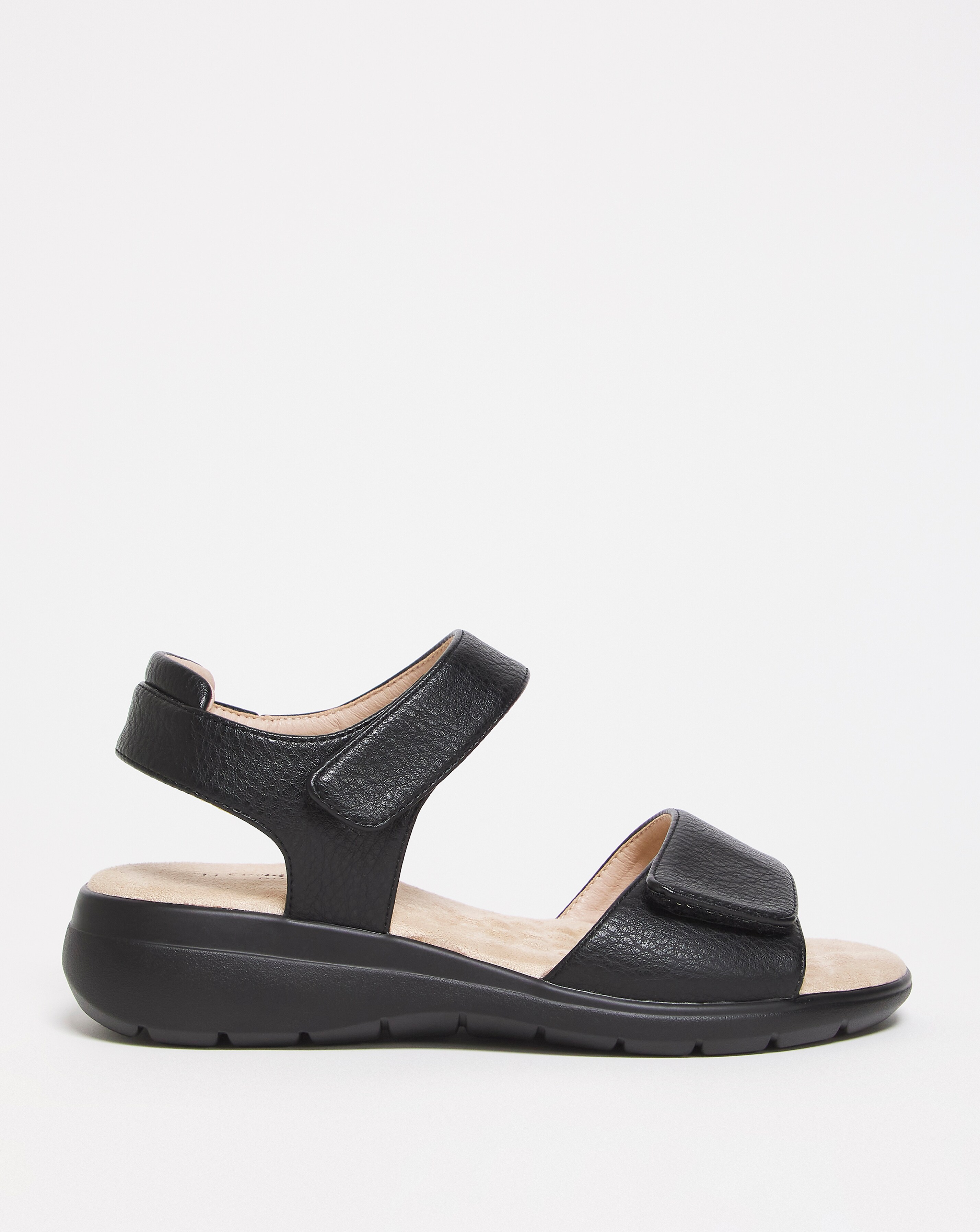 Cushion Walk Black Touch and Close Sandal Wide Fit (E)