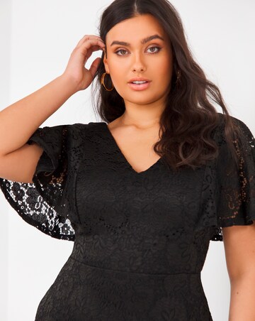 Joanna Hope Black Angel Sleeve Stretch Lace Midi Dress | Simply Be
