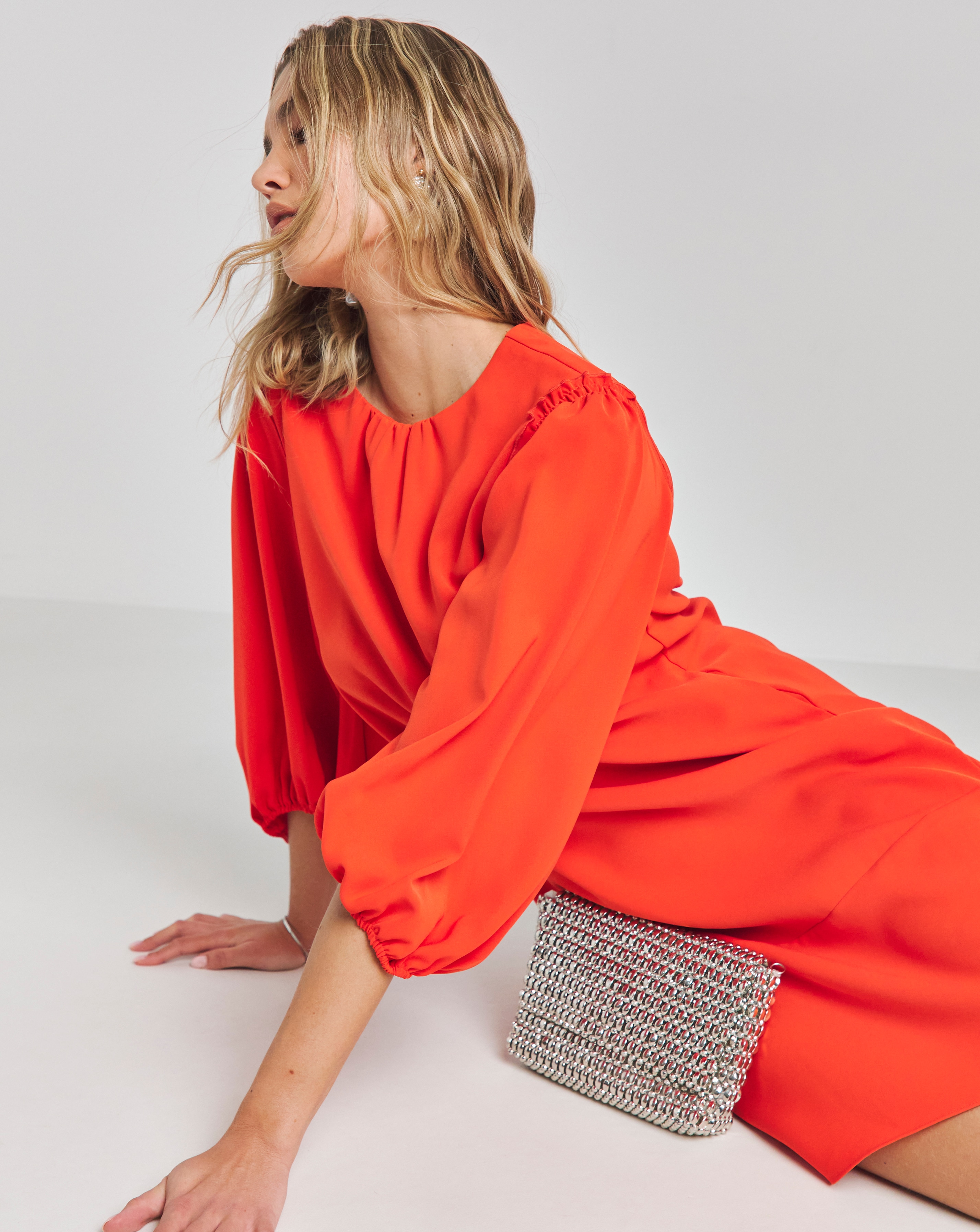 Simply Be - Women's Joanna Hope Balloon Sleeve Shift Dress - Size 10 - Flame red - 96% Polyester 4% Elastane