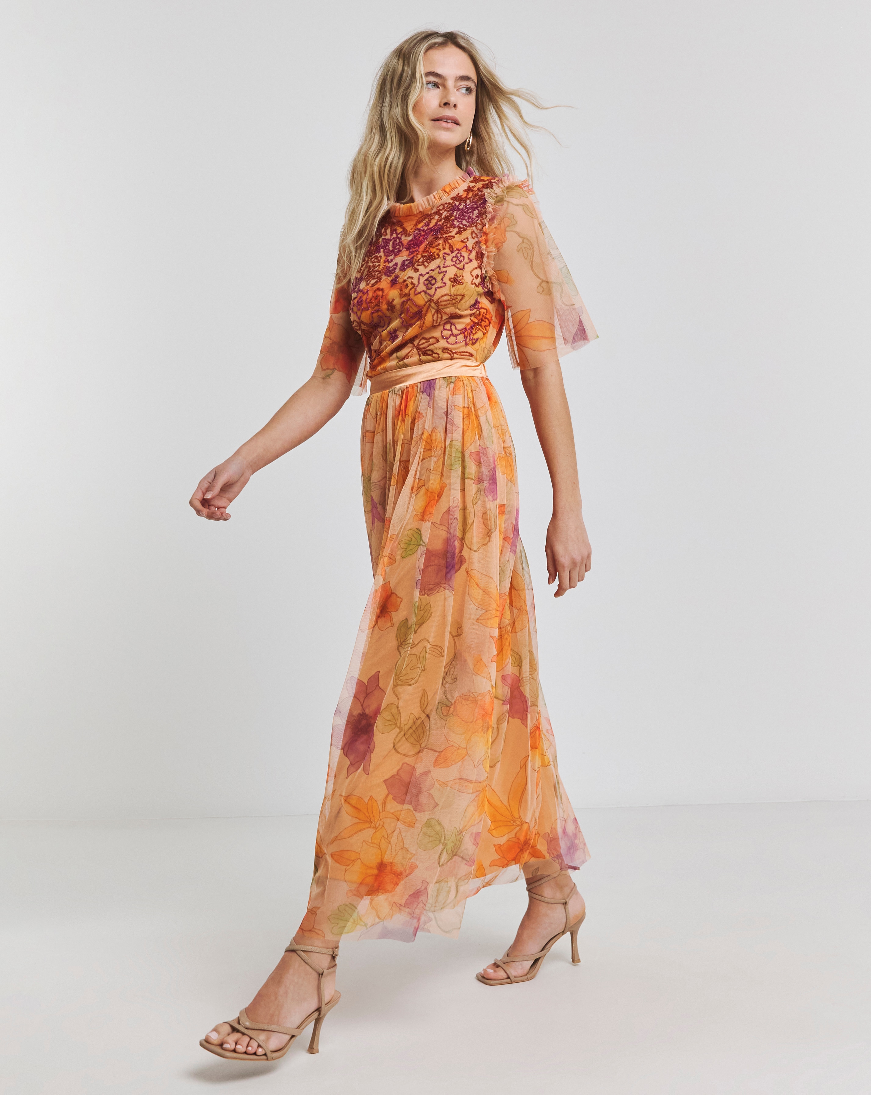 Joanna Hope Mesh Beaded Maxi Dress