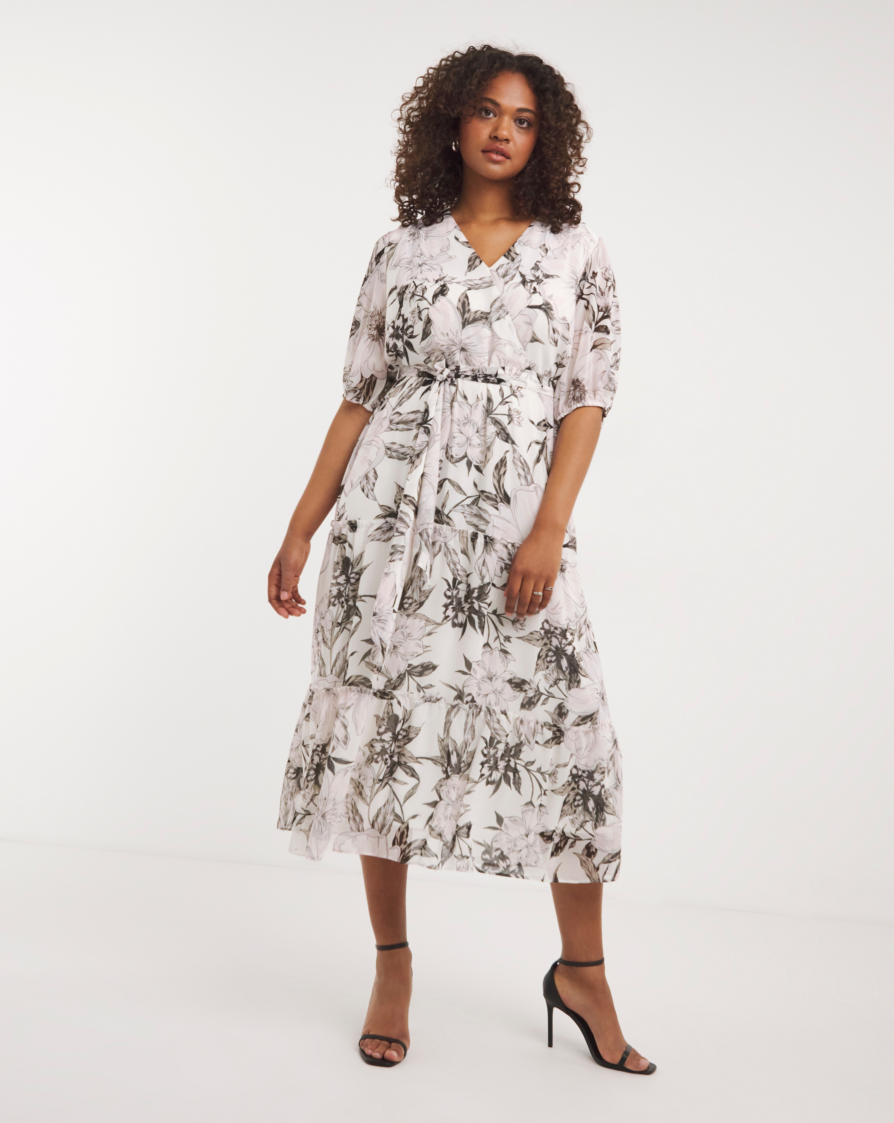 Joanna Hope Belted Midi Tiered Dress