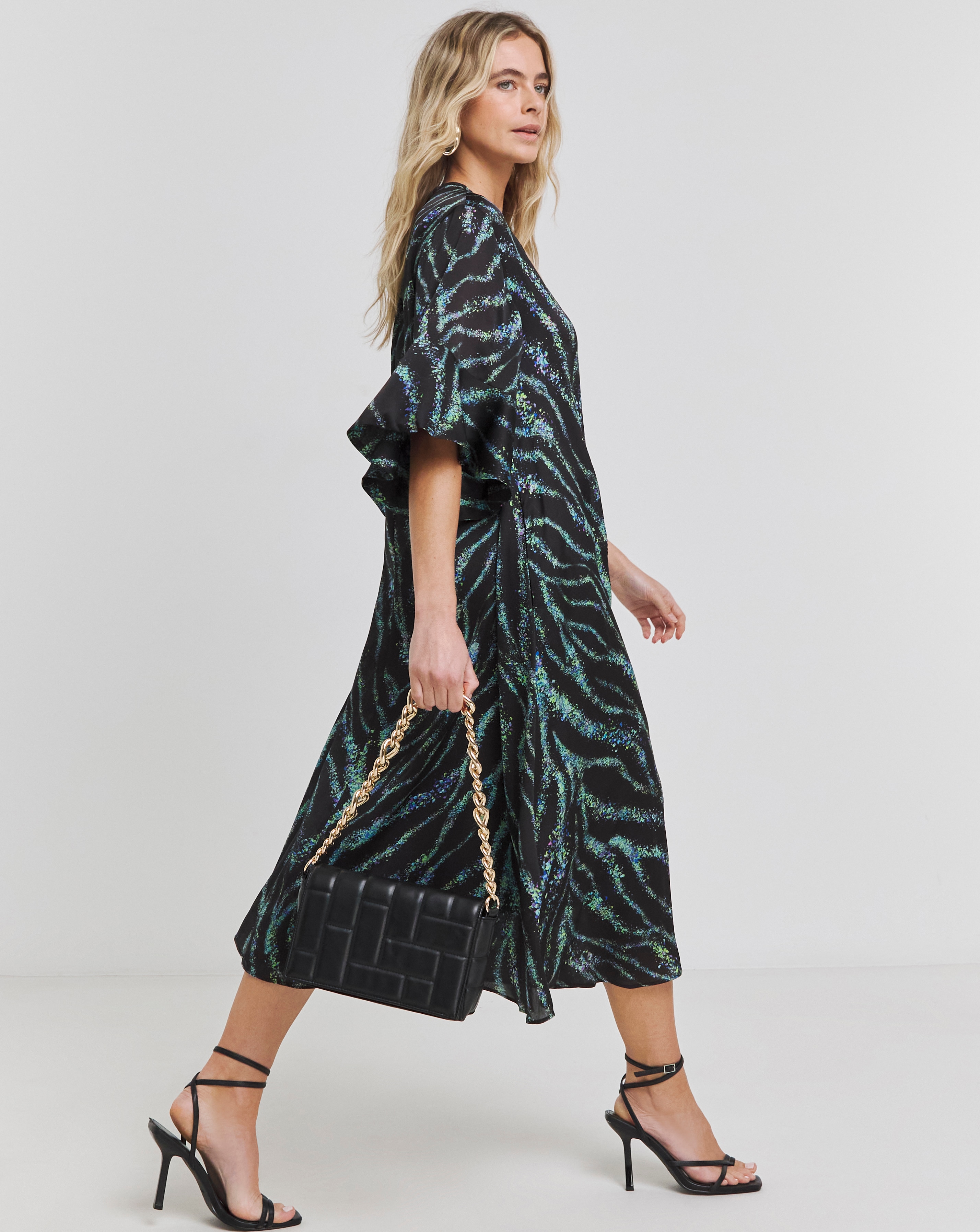 Joanna Hope Tie Neck Swing Midi Dress