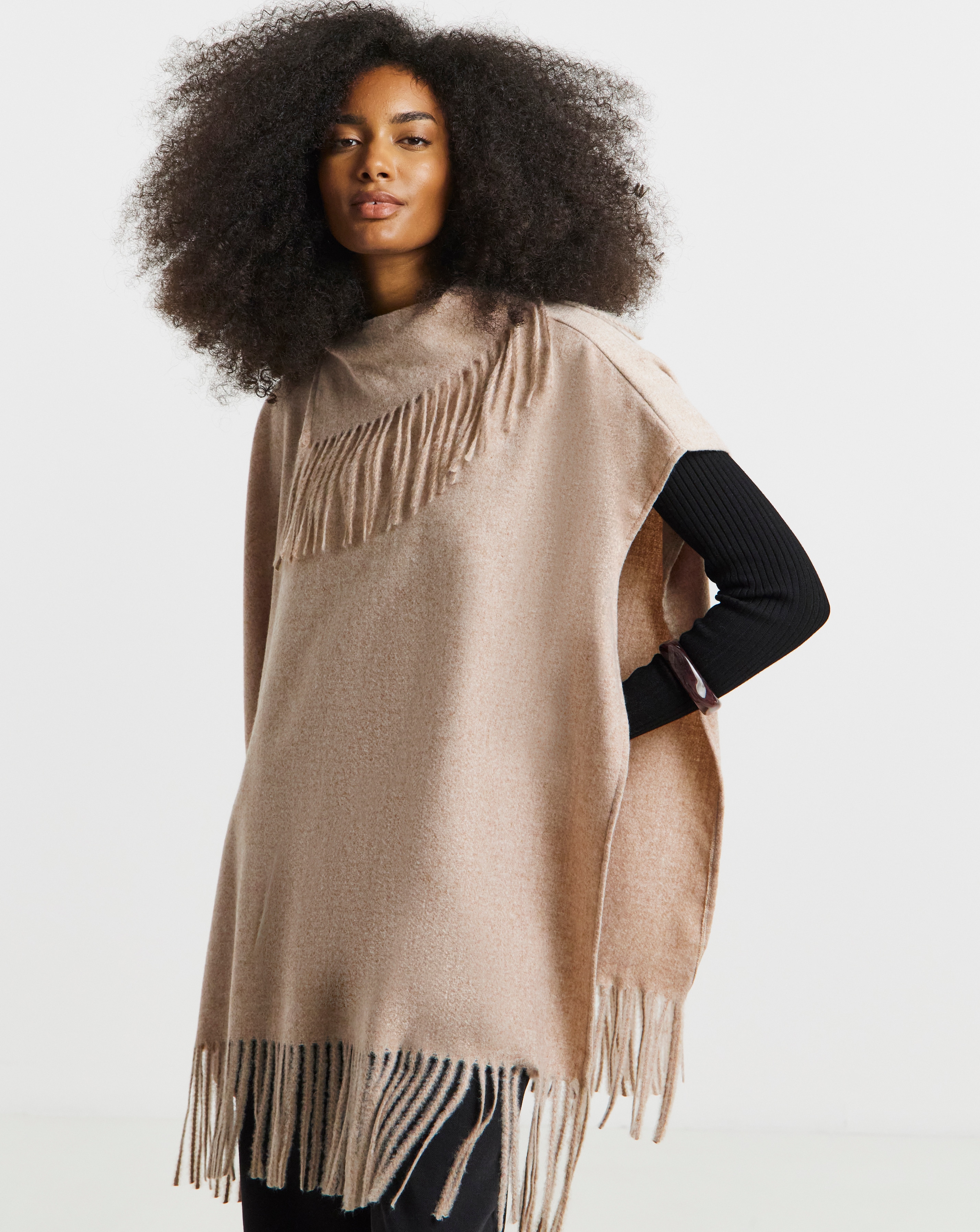 Fringe High Neck Cape