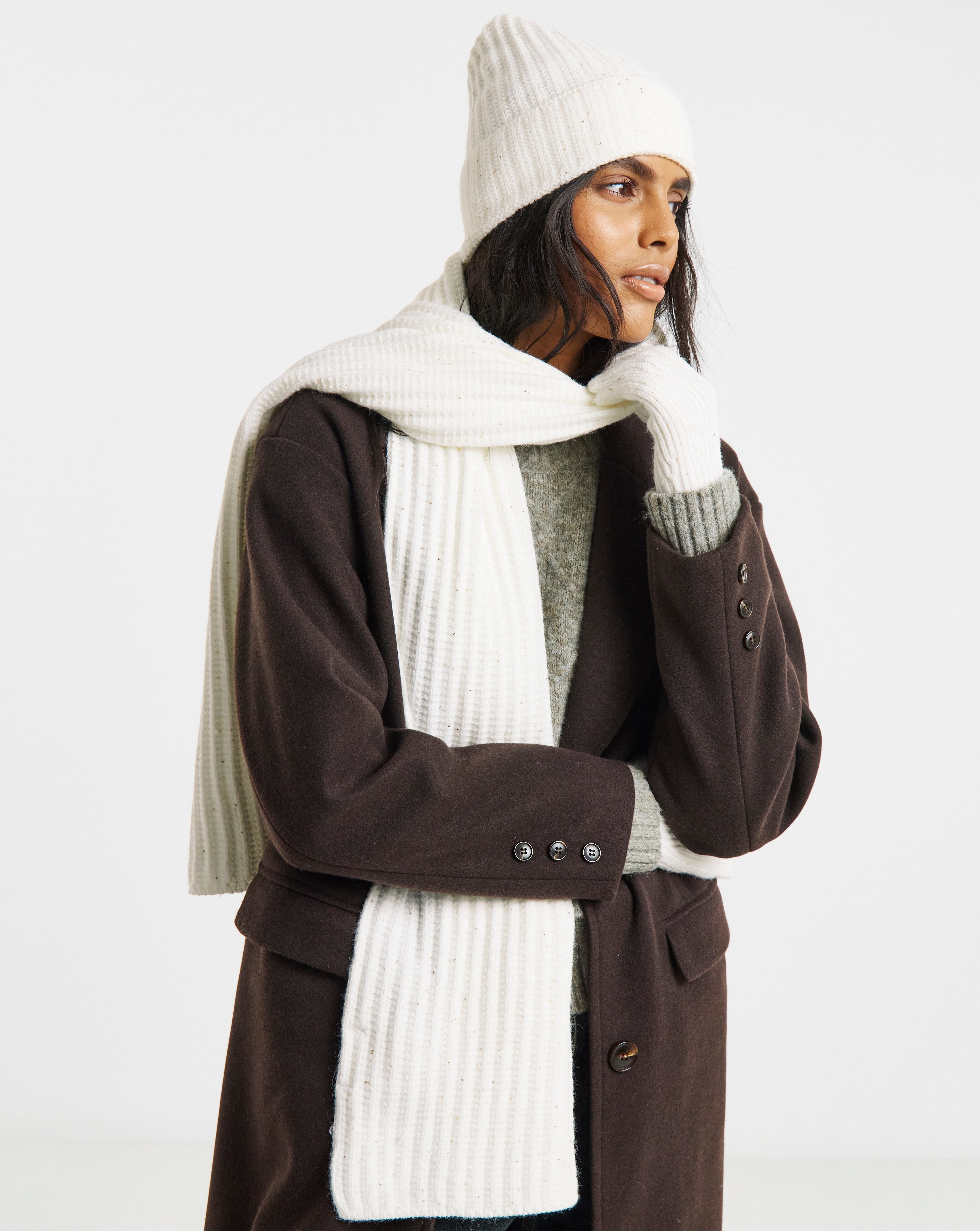 New In - Sequin Detail Scarf, Hat & Glove Set