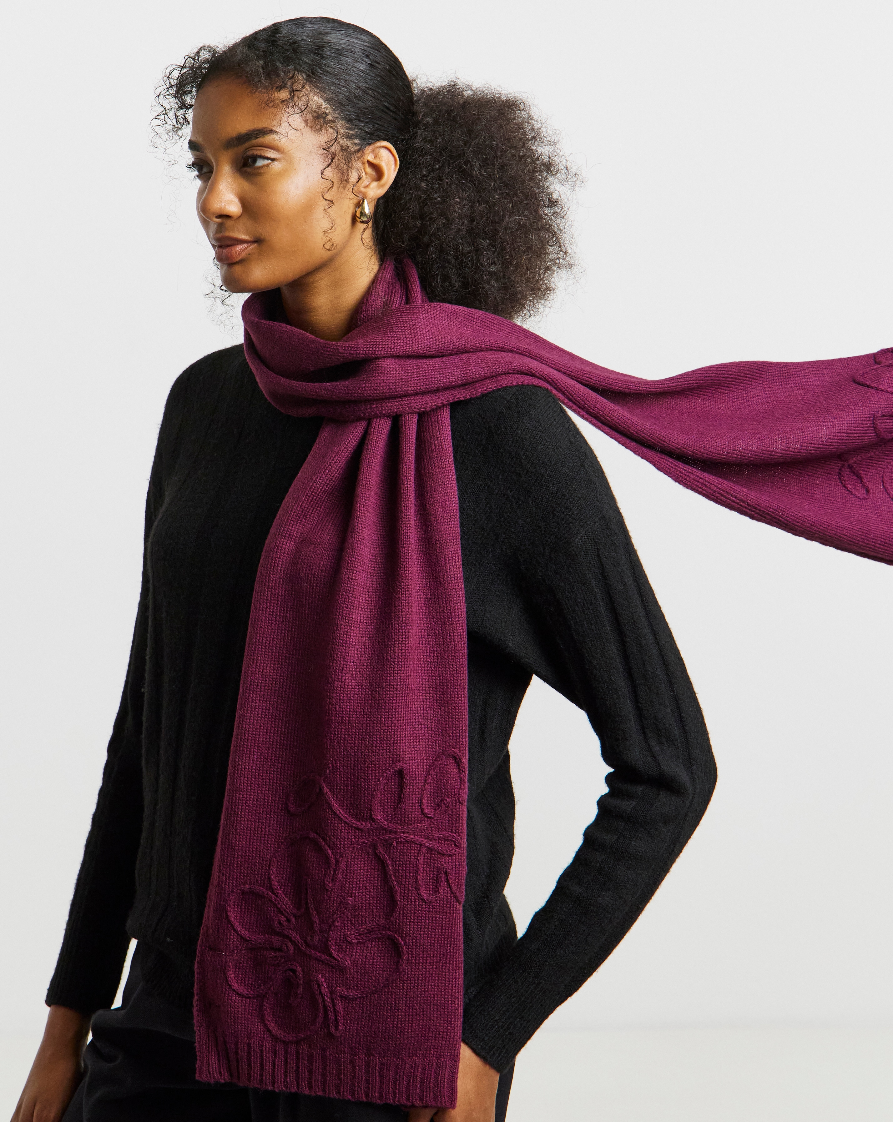 Floral Embroidered Knitted Scarf