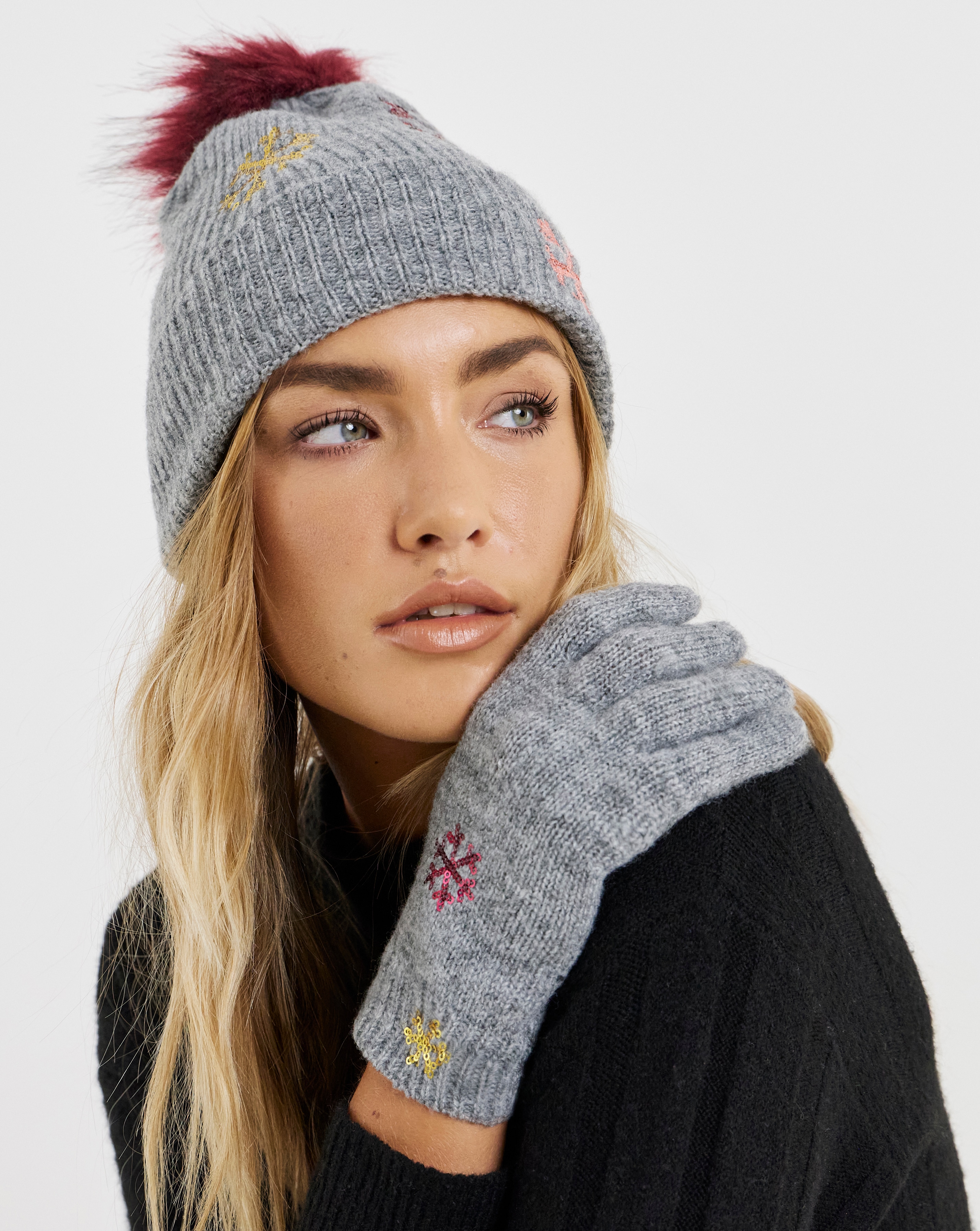 New In - Sequin Snowflake Hat & Glove Gift Set