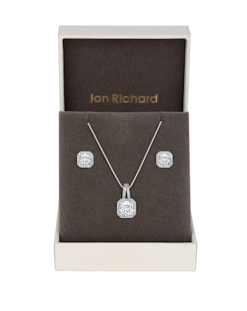 Jon Richard Silver Plated Clear Crystal Drop Pendant & Earring Set - Gift Boxed