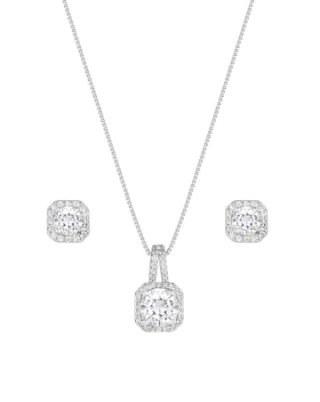 Jon Richard Silver Plated Clear Crystal Drop Pendant & Earring Set - Gift Boxed