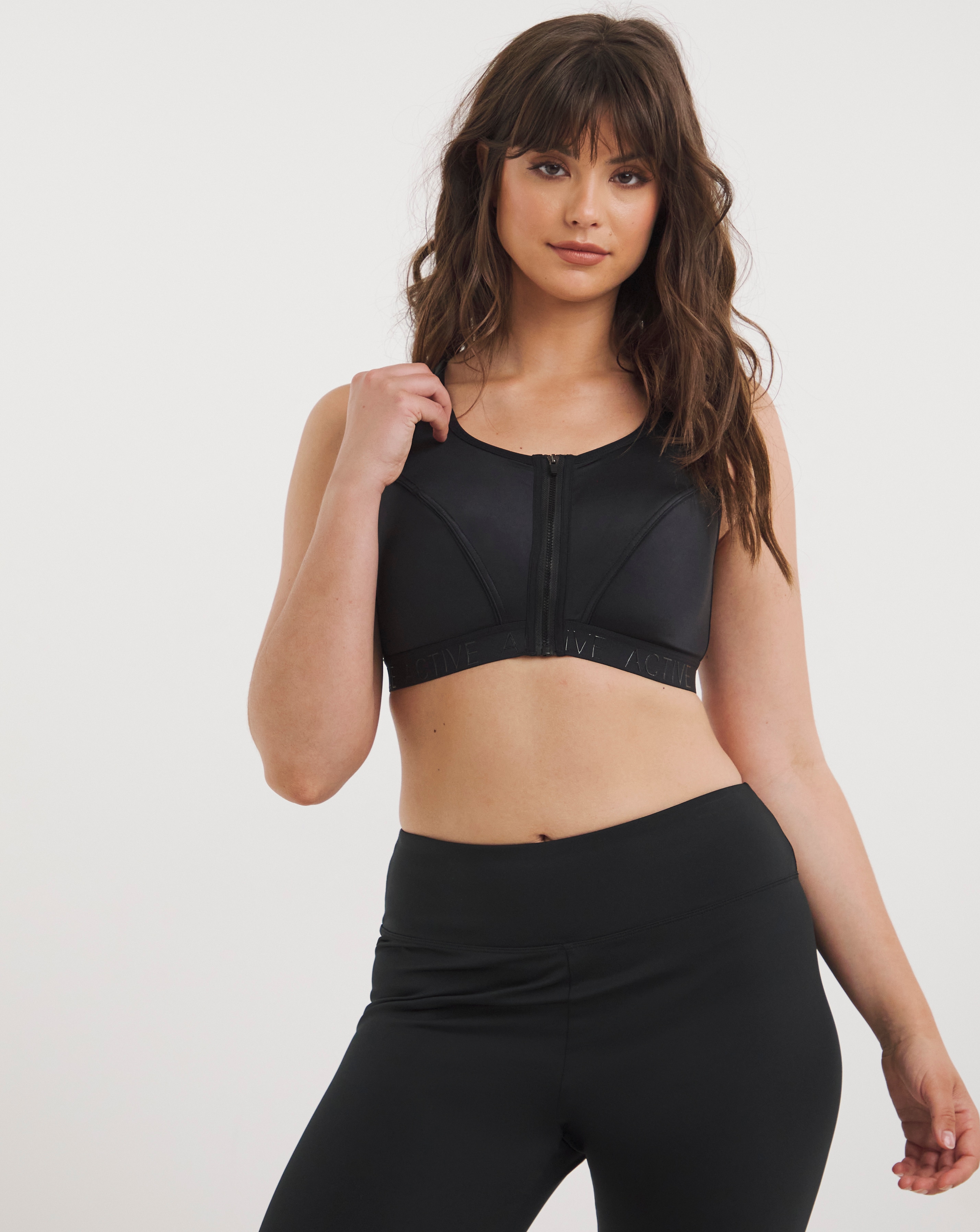High Impact Zip Front Sports Bra Black