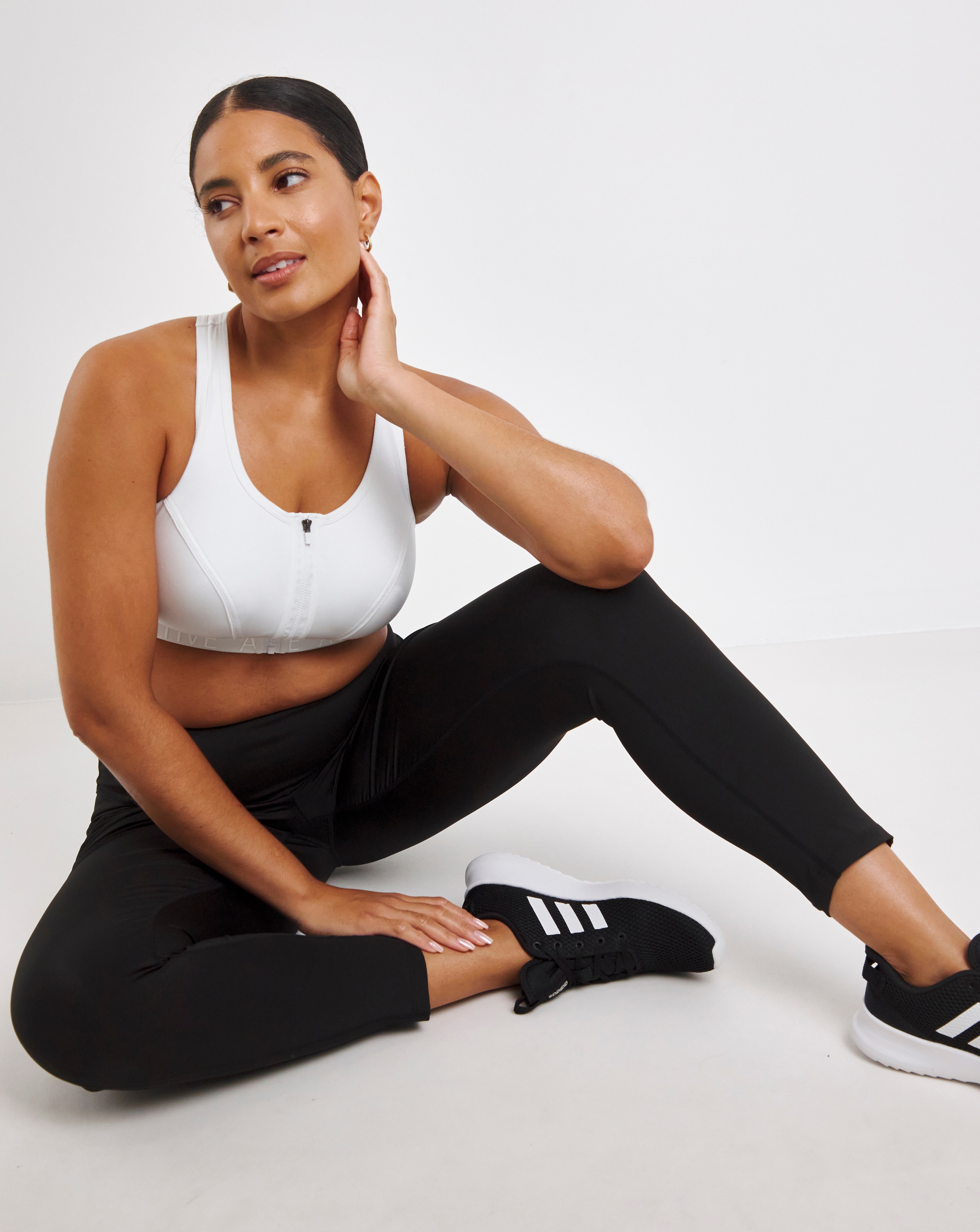 High Impact Zip Front Sports Bra White