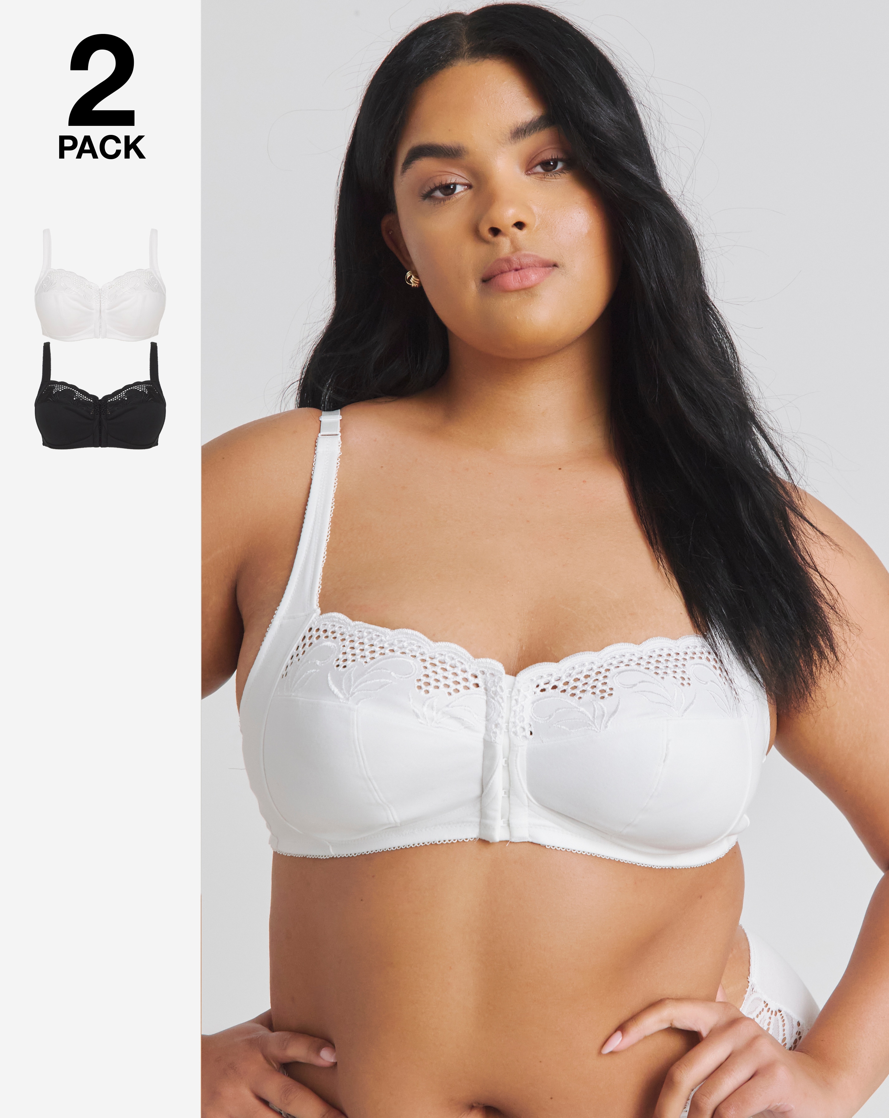 Pretty Secrets 2 Pack Elana Full Cup Front Fasten Bras In Black/white | UK Size 38B Women's