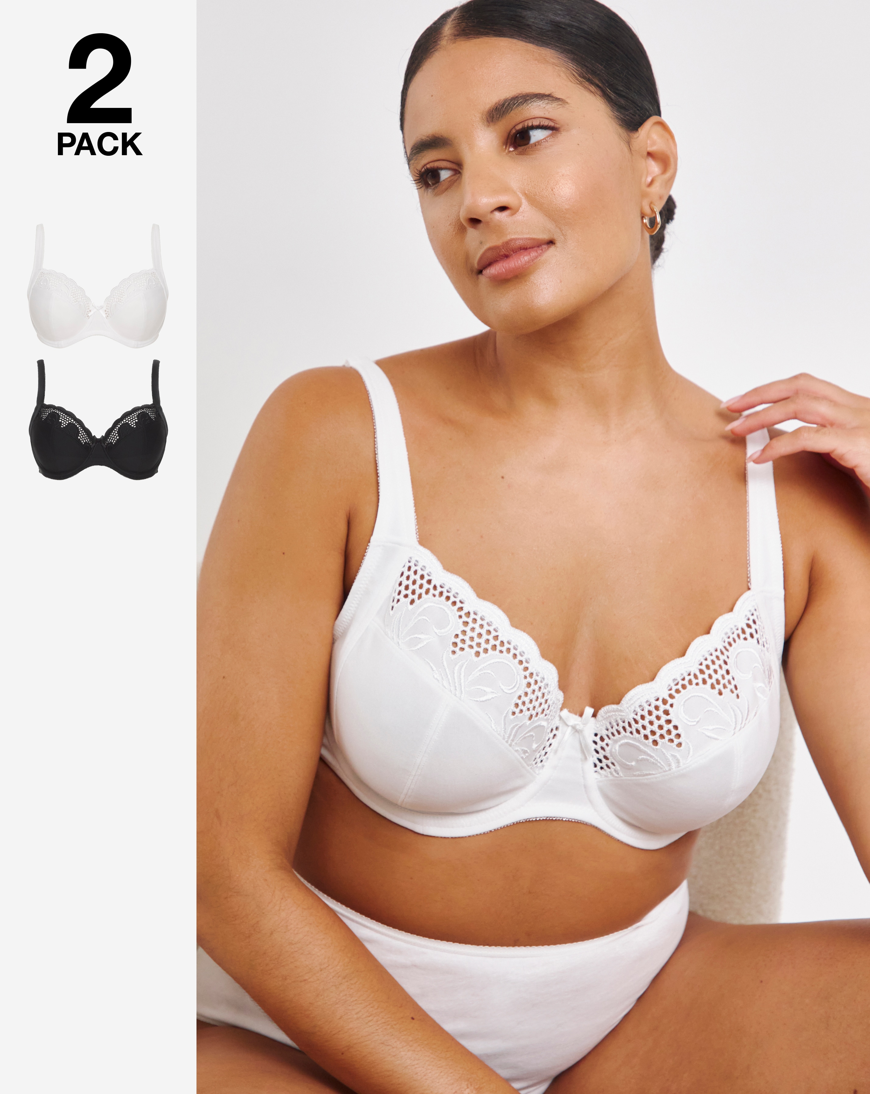 Pretty Secrets Plus Size 2 Pack Elana Full Cup Bras In Black/white | UK Size 42B Women's