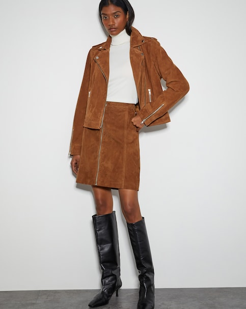 Monsoon Sienna Suede Zip Skirt - Tan