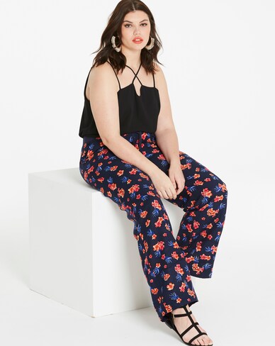 Floral Slouch Linen Mix Wide Leg Trousers Sht