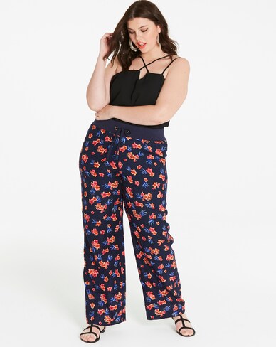 Floral Slouch Linen Mix Wide Leg Trousers Sht