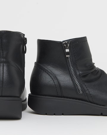 Heavenly Soles Roisin Low Wedge Ruched Boots With Zip - Wide Fit (E)