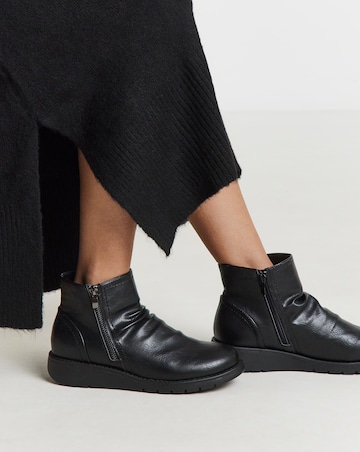 Heavenly Soles Roisin Low Wedge Ruched Boots With Zip - Wide Fit (E)