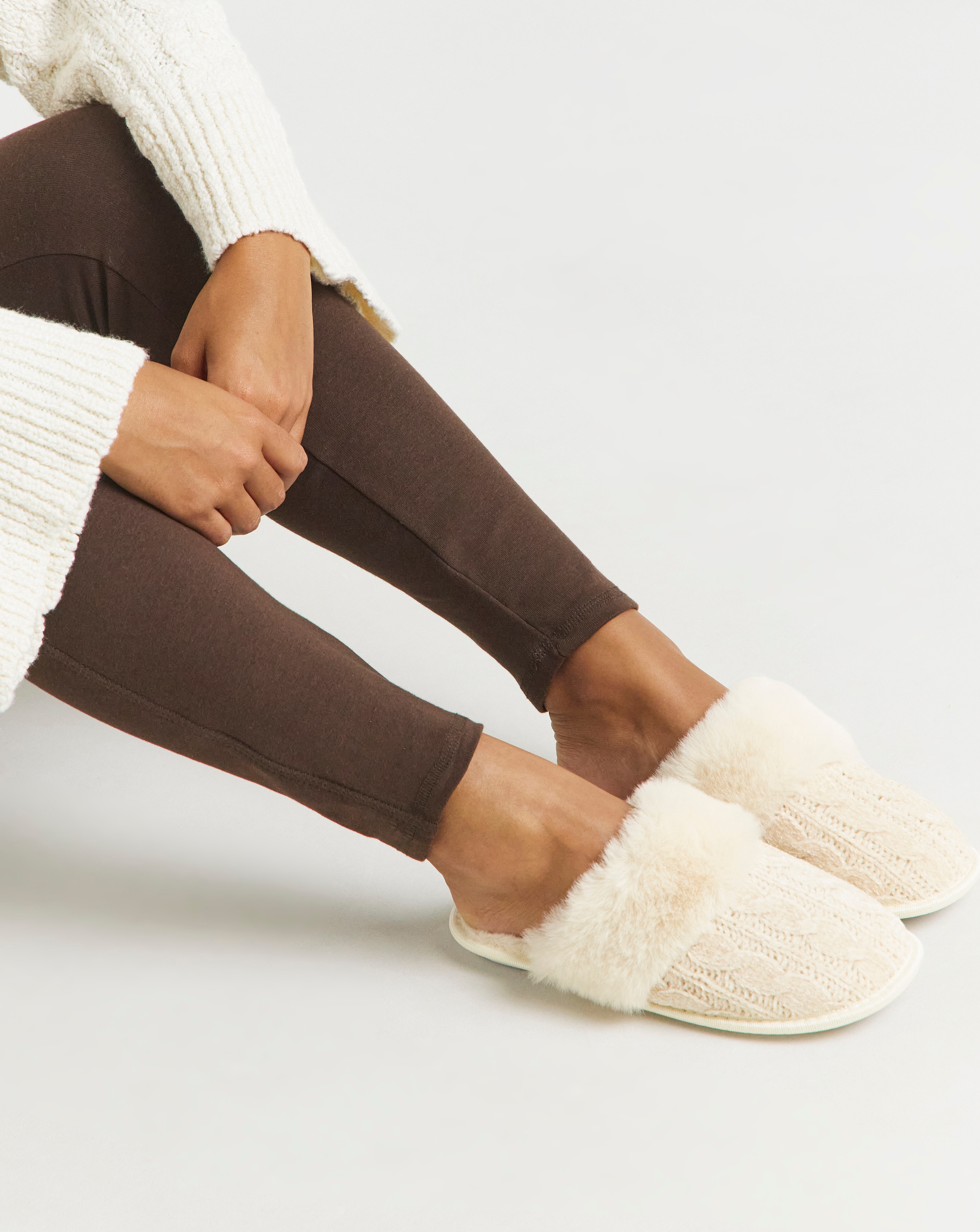 Fur Trim Mule Slipper Wide Fit