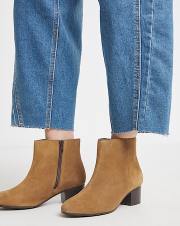 Chiba Suede Low Block Heel Ankle Boot - Wide Fit (E)