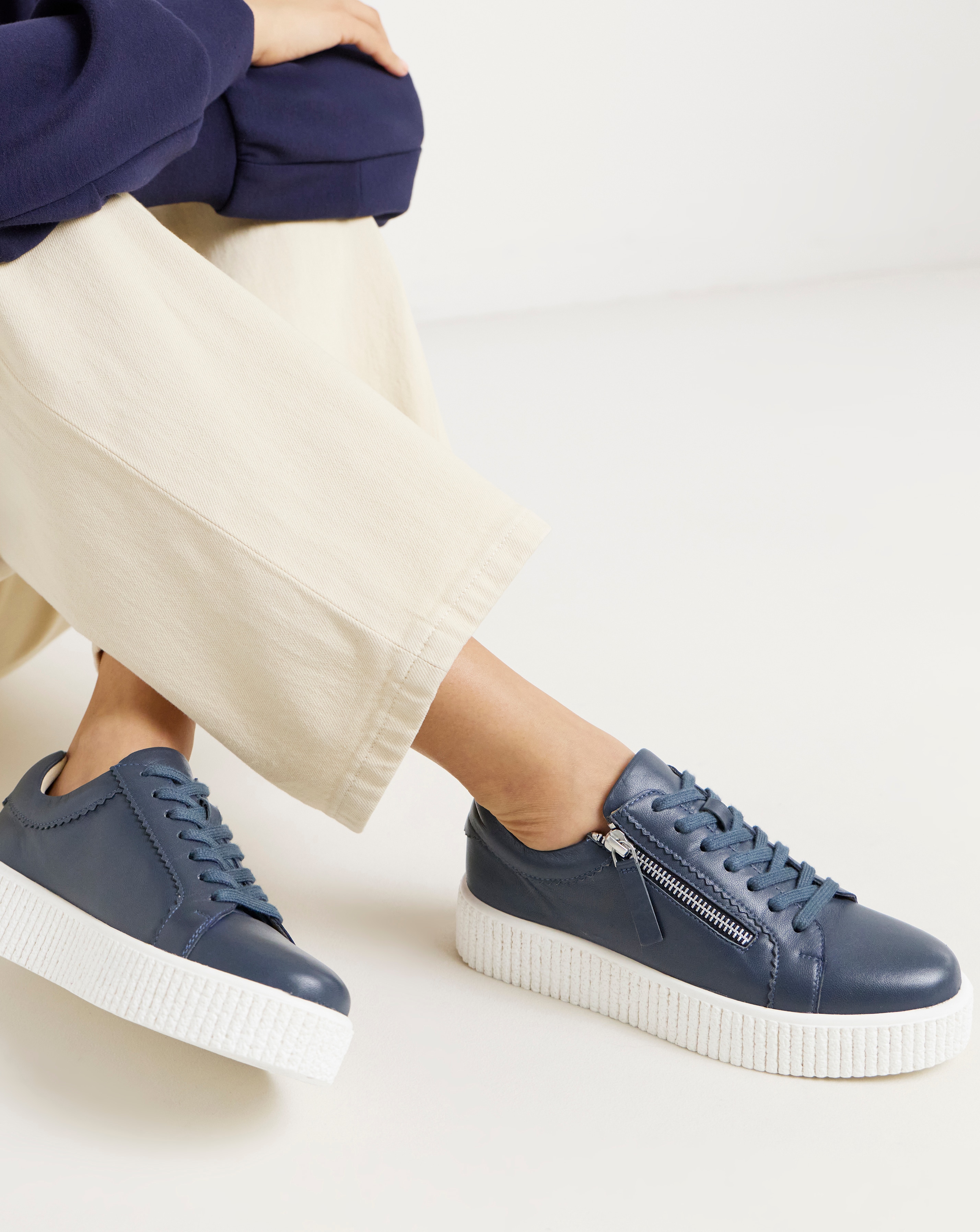 New In - Side Zip Leather Trainer Wide Fit