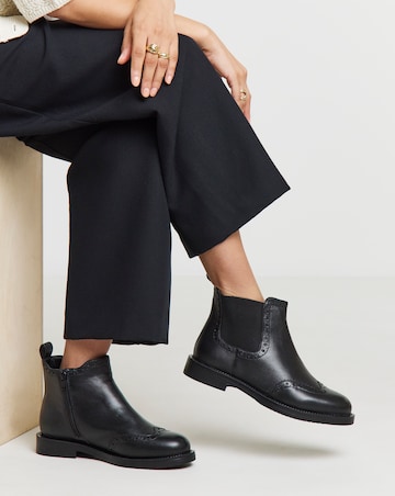 Samantha Leather Chelsea Boot With Brogue Detailing - Extra Wide Fit (EEE)