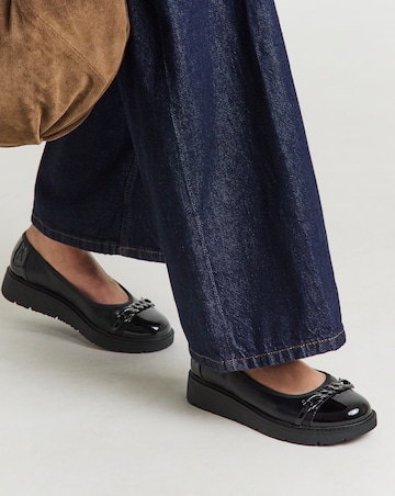 Heavenly Soles Soliel Low Wedge Ballerinas With Snaffle Trim - Wide Fit (E)