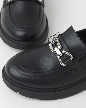 Heavenly Soles Paphos Low Wedge Loafers With Chain Trim - Wide Fit (E)