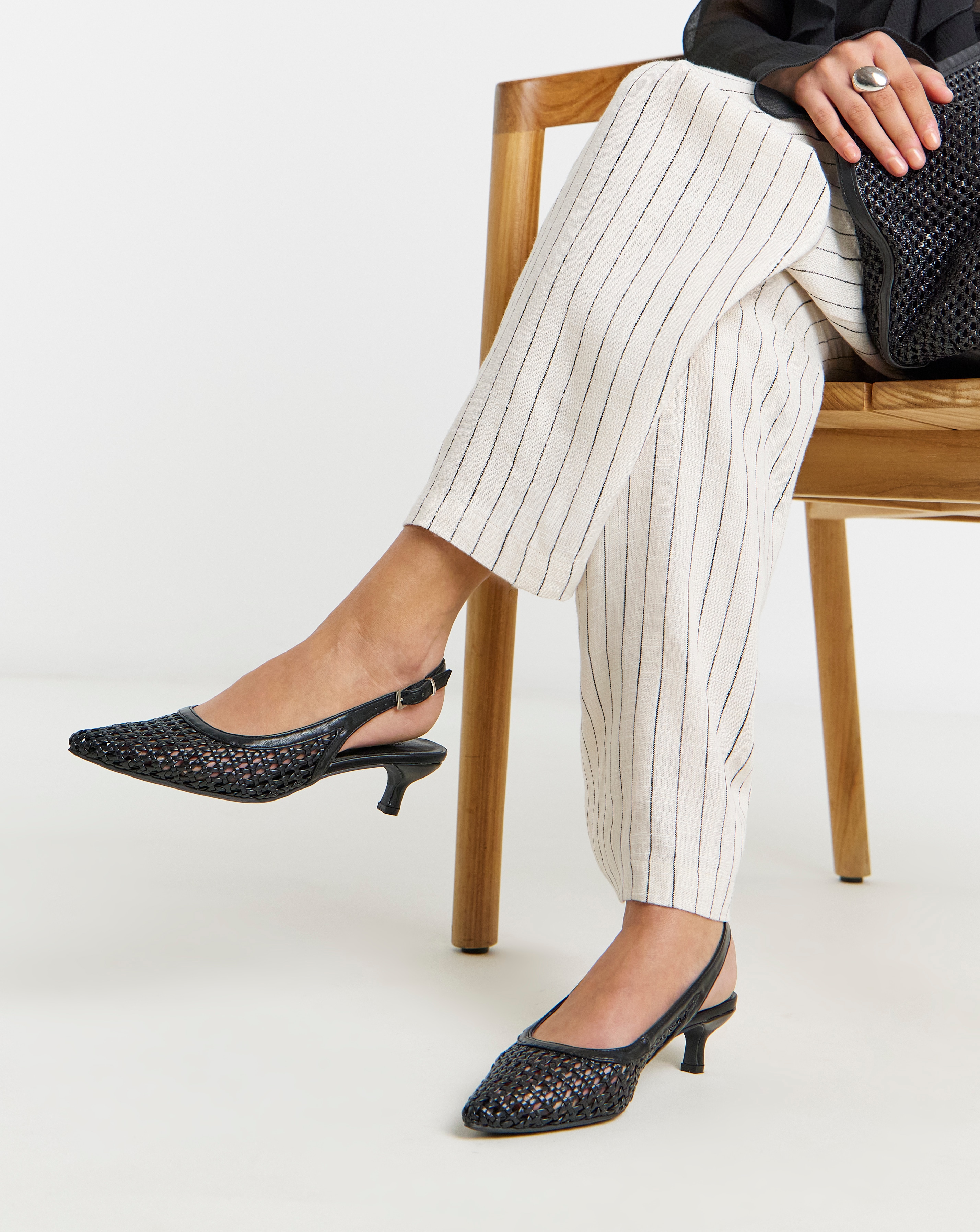 Woven Pointed Toe Slingbacks Ex Wide