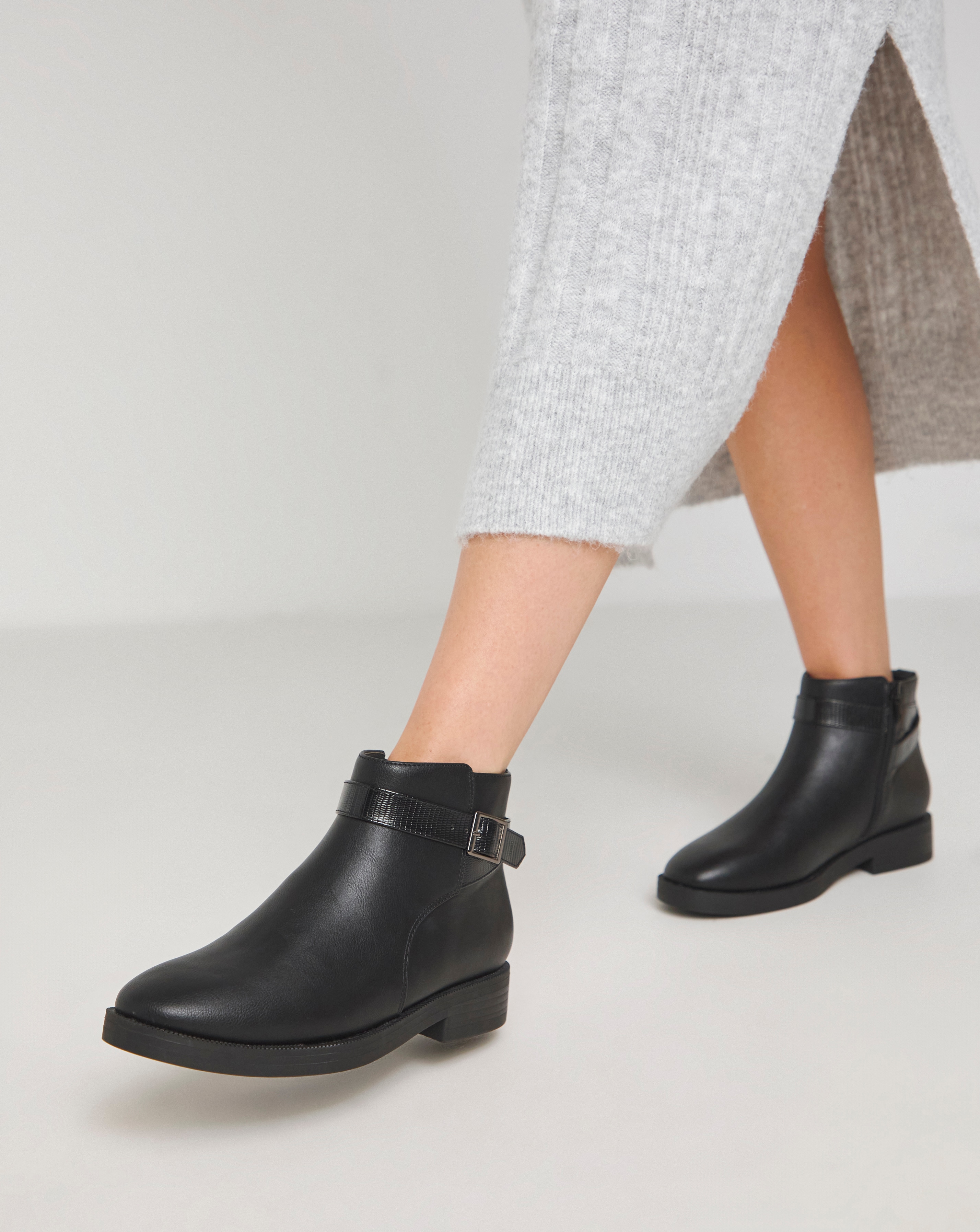 Buckle Detail Ankle Boot Wide Fit