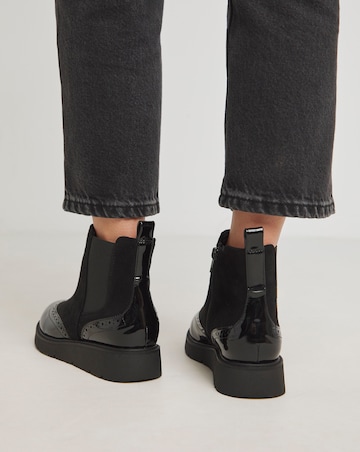 Heavenly Soles Debbie Low Wedge Chelsea Boots with Brogue Detailing Wide E Fit