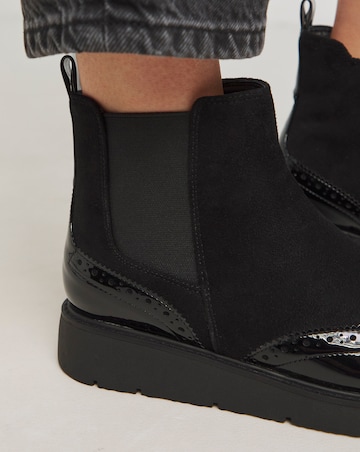 Heavenly Soles Debbie Low Wedge Chelsea Boots with Brogue Detailing Wide E Fit