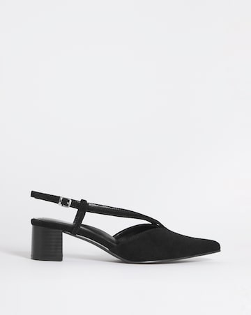 Patty Low Heel Pointed Toe Leather Slingback Shoes - Wide Fit (E)