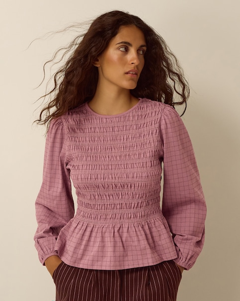 Monsoon Charli Check Smocked Jersey Top