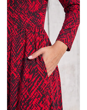 Roman Abstract Side Ruched Midi Dress