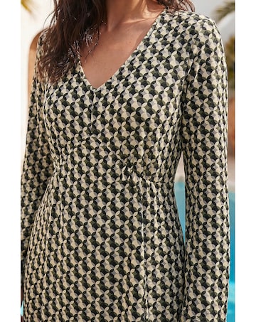Roman Geometric V-Neck Midi Dress