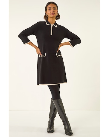 Roman Contrast Zip Collared Knit Dress