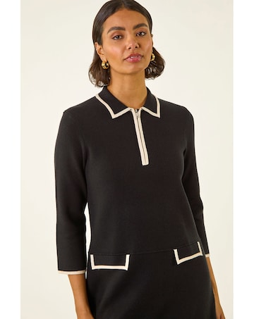 Roman Contrast Zip Collared Knit Dress